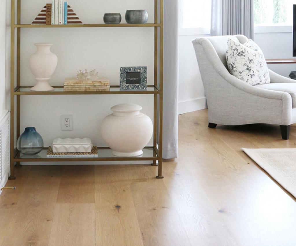 Natural oak flooring in a furnished room